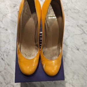 Stuart Weitzman stiletto high heels Size 9 Orange Wood bottom Patent leather